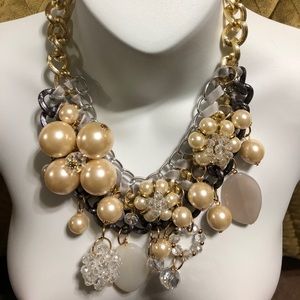 Chunky Pearl Bib Link Necklace/Earring Set